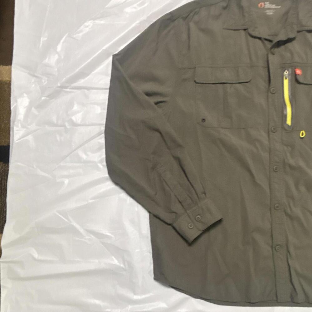 The American Outdoorsman Button-Up Shirt Olive Nylon Spandex XXL Long Sleeve - Picture 2 of 9